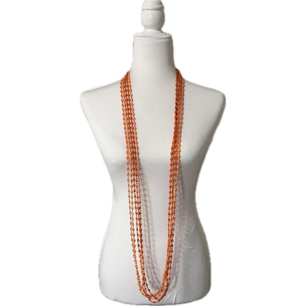 Vintage Plastic Orange Beads Multi Strand Flapper Opera Length 55" Deco Necklace